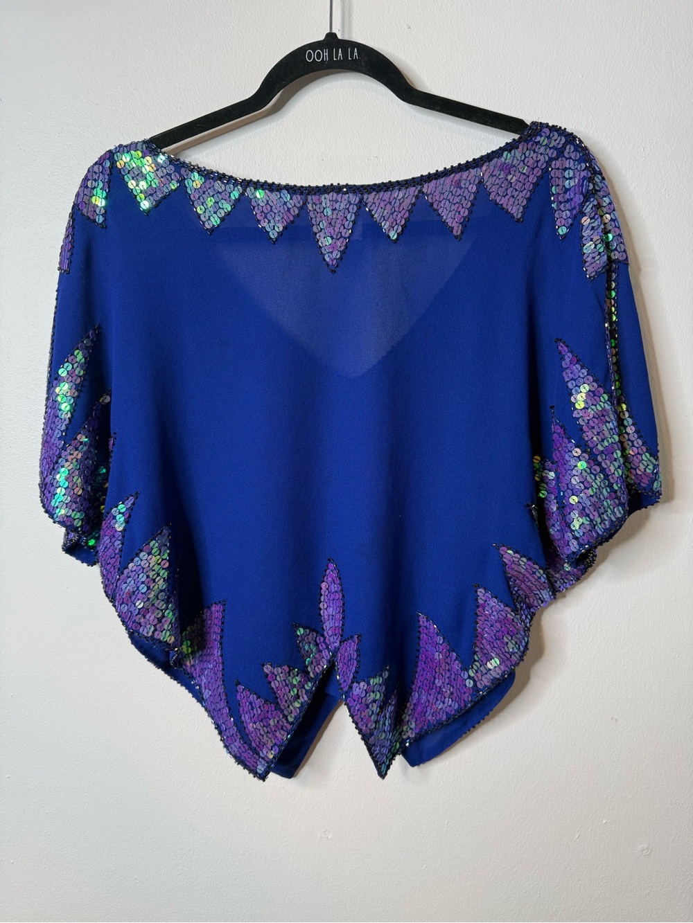 Free People Blue Butterfly Sequin Crop Top Blouse EUC SZ M - Picture 3 of 9